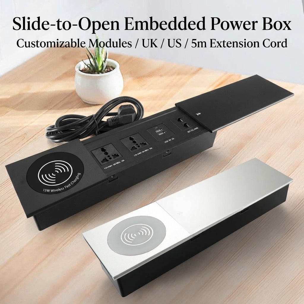 Sliding Desk Power Strip with Wireless Charger