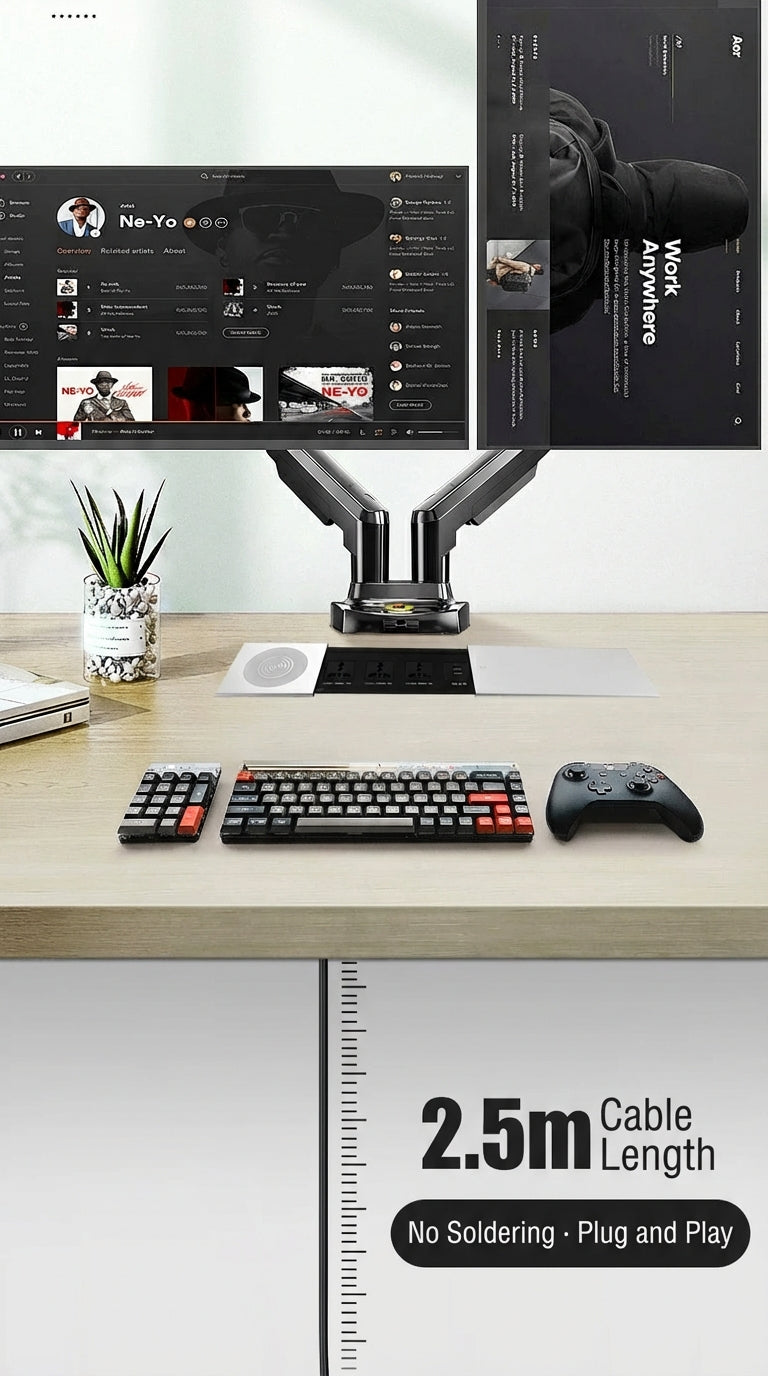 Sliding Desk Power Strip with Wireless Charger