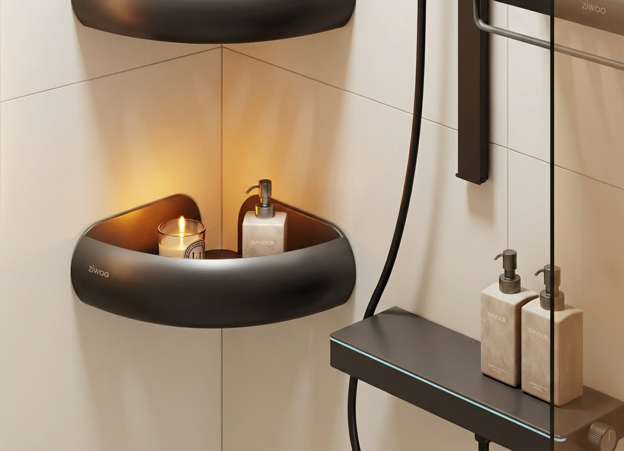 Premium Matte Gray No-Drill Bathroom Storage Shelves