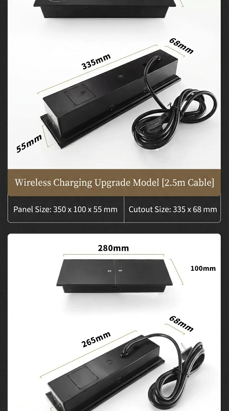 Sliding Desk Power Strip with Wireless Charger