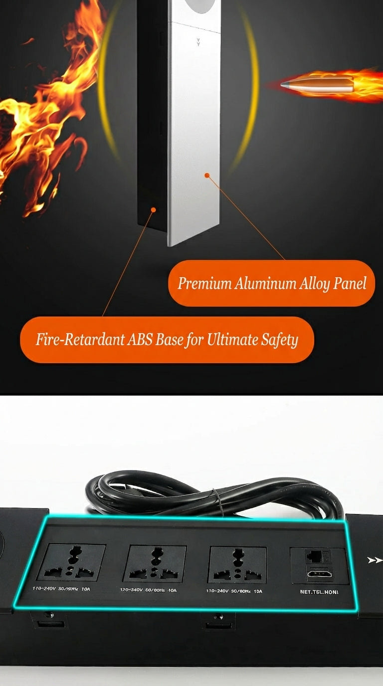 Sliding Desk Power Strip with Wireless Charger