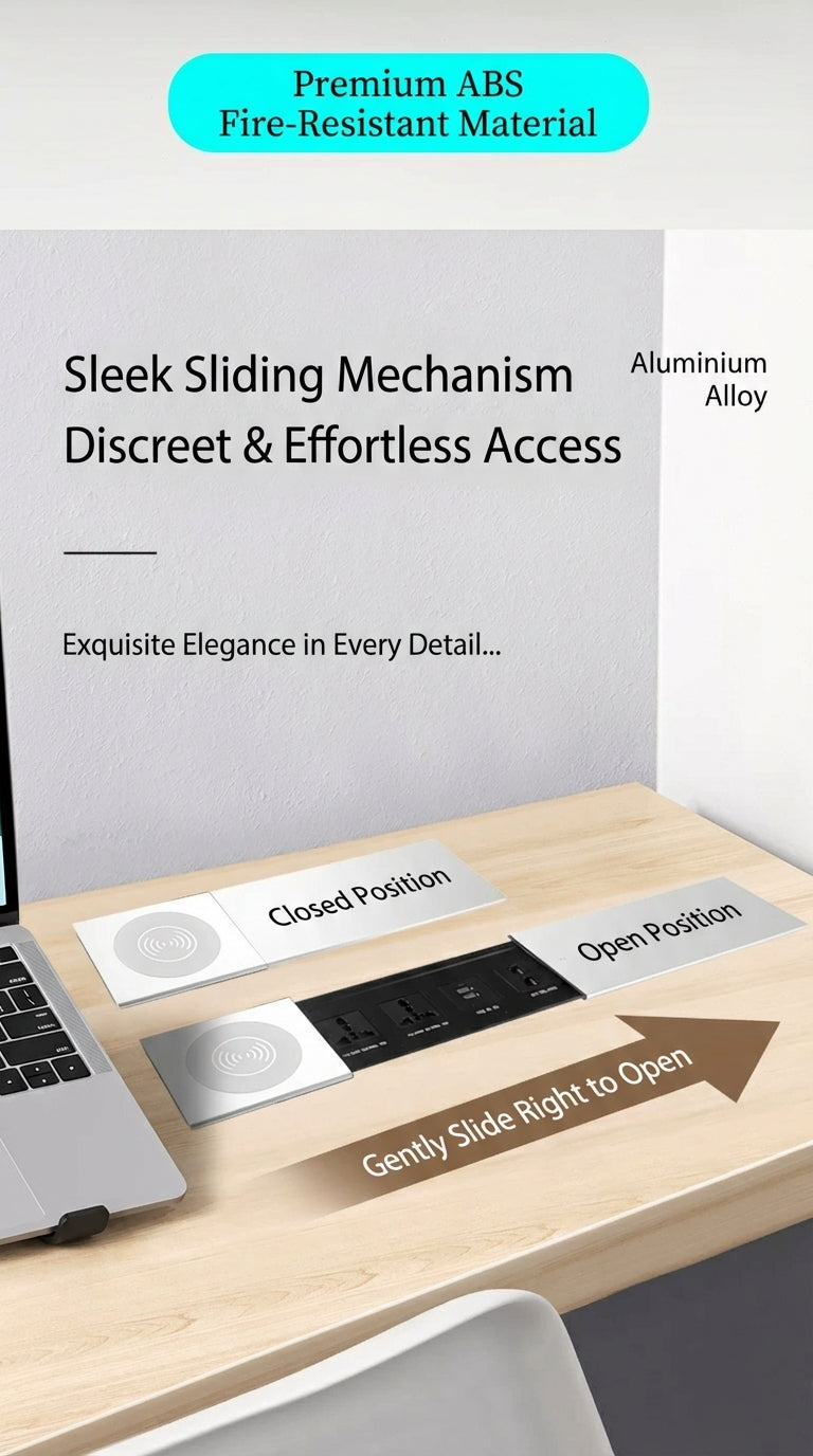 Sliding Desk Power Strip with Wireless Charger