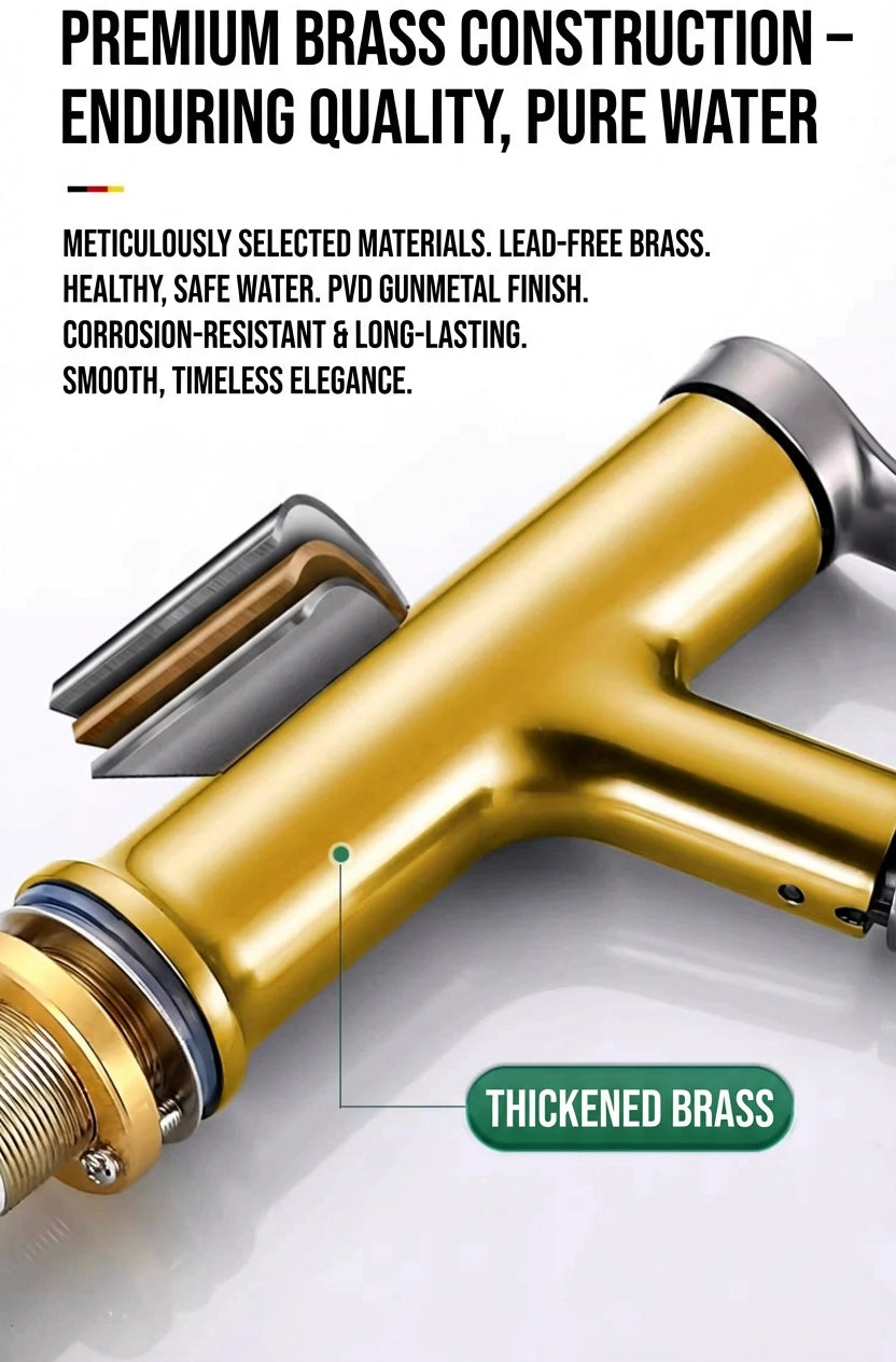BOONEN 3-Function Pull-Out Brass Bathroom Basin Faucet
