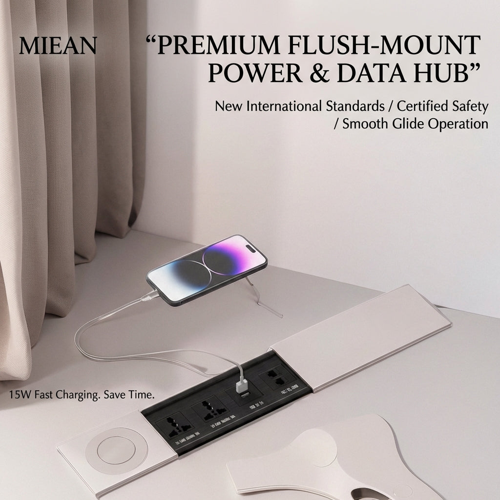 Sliding Desk Power Strip with Wireless Charger