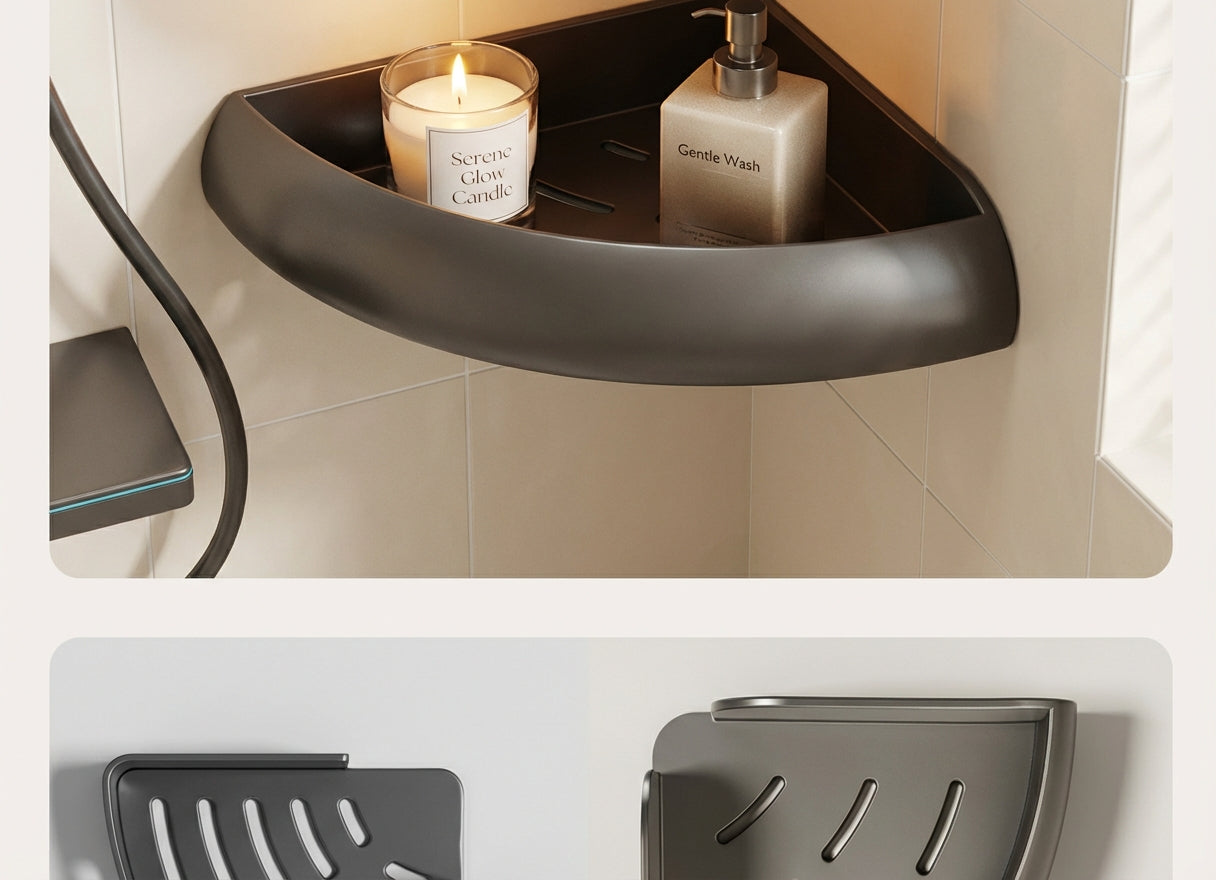 Premium Matte Gray No-Drill Bathroom Storage Shelves