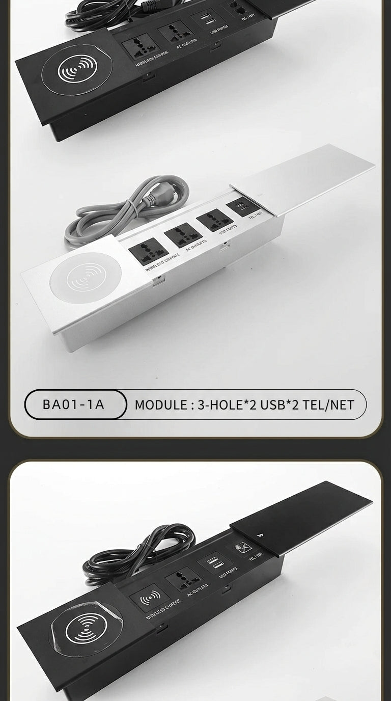 Sliding Desk Power Strip with Wireless Charger