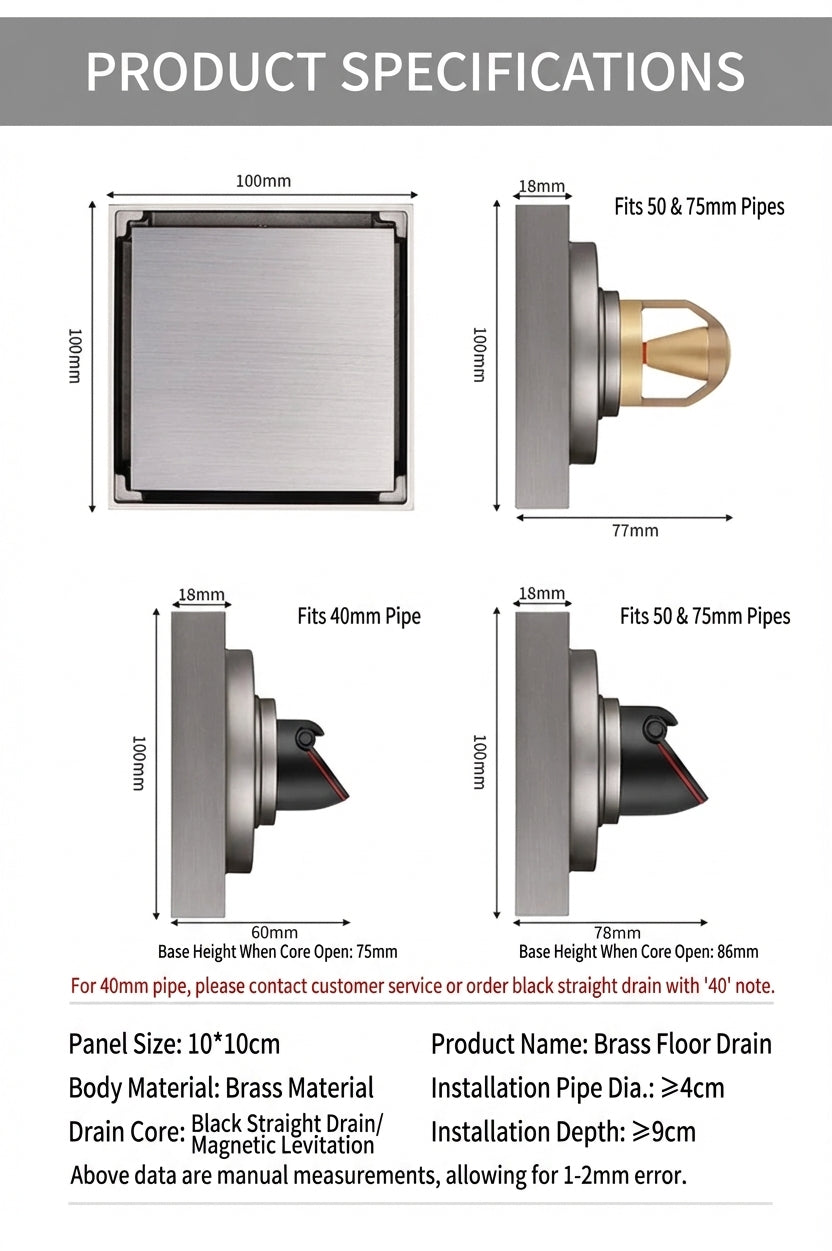 Premium Copper Tile-Insert Shower Drain Anti-Odor