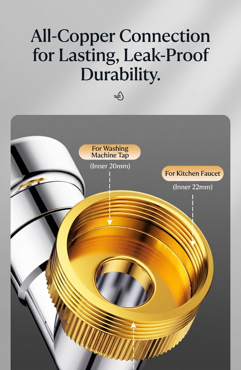 Solid Brass 1440° Swivel Splash-Proof Faucet Extender