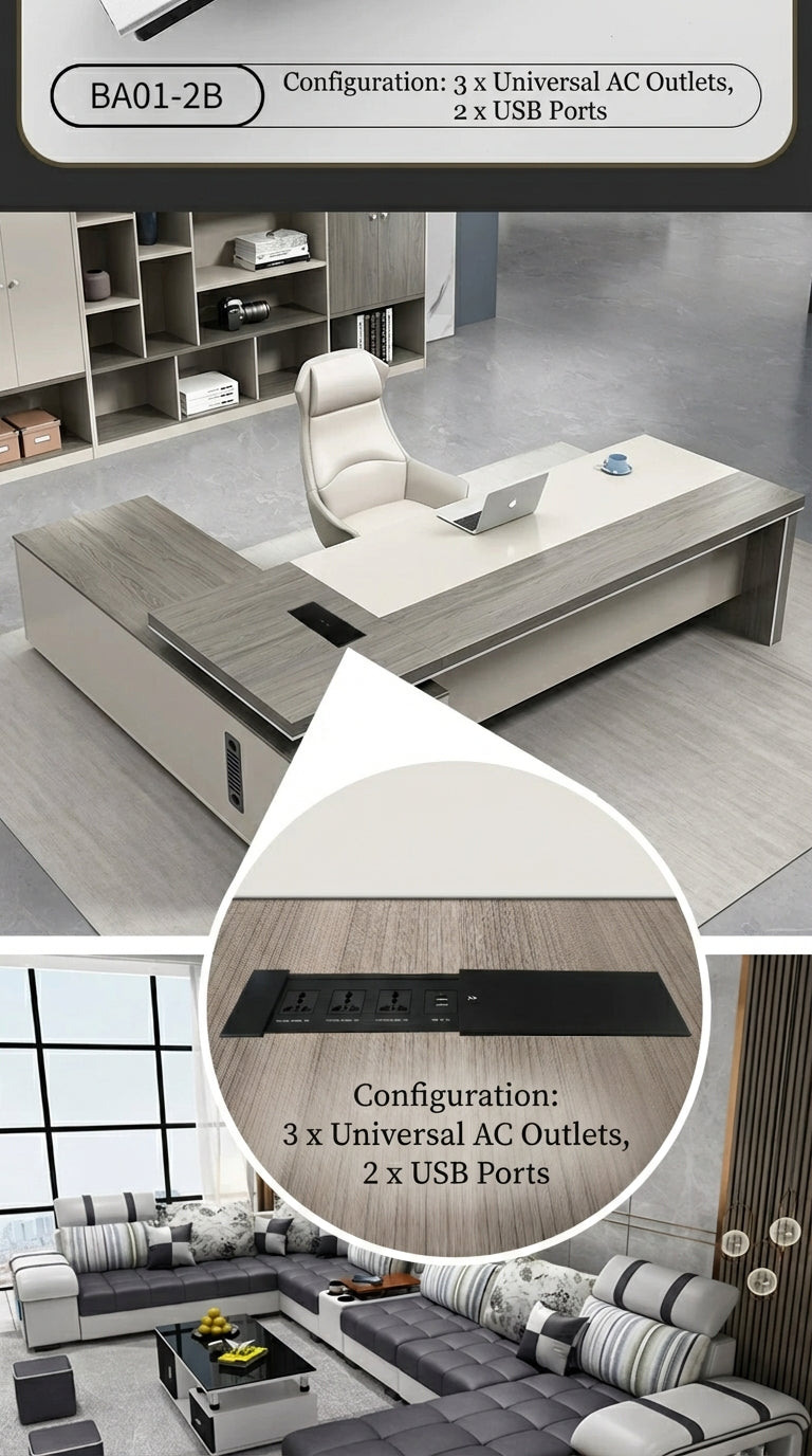 Sliding Desk Power Strip with Wireless Charger