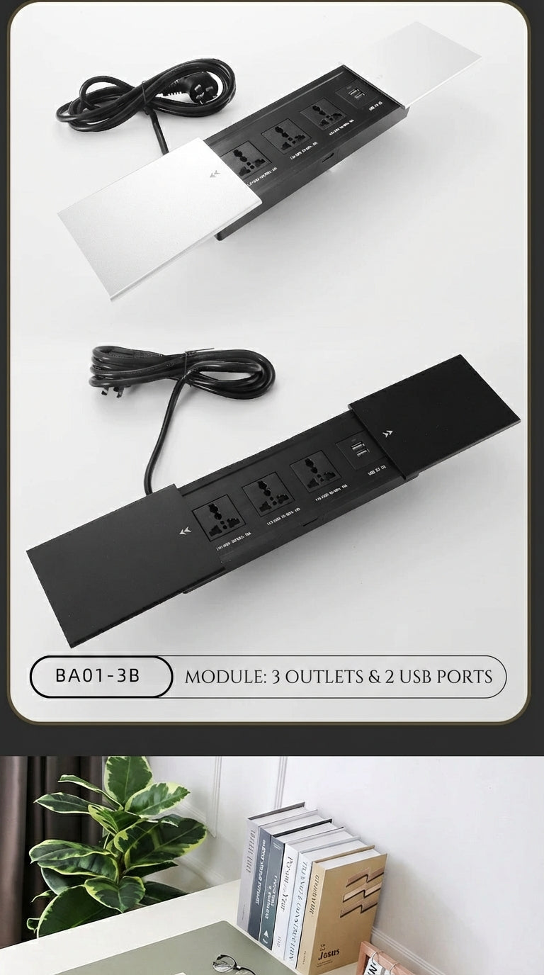 Sliding Desk Power Strip with Wireless Charger