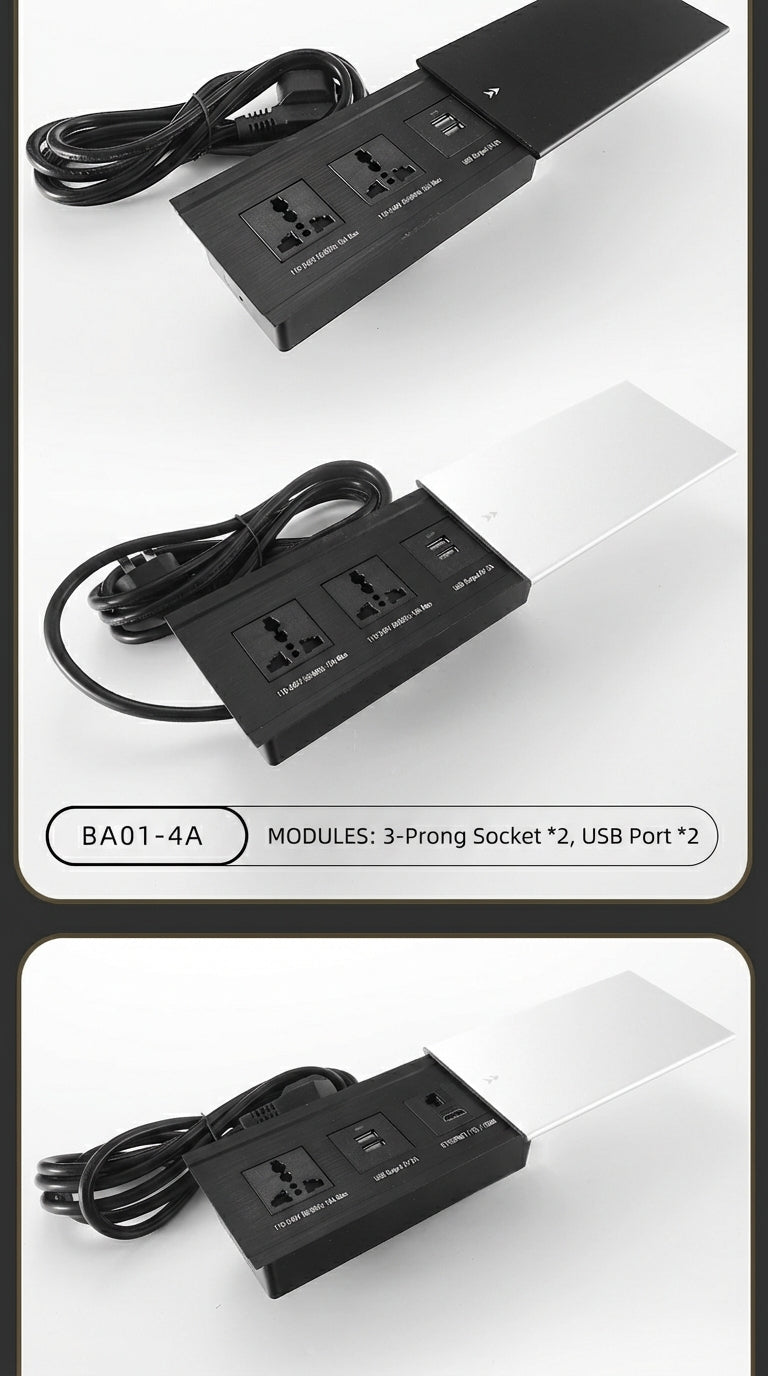 Sliding Desk Power Strip with Wireless Charger
