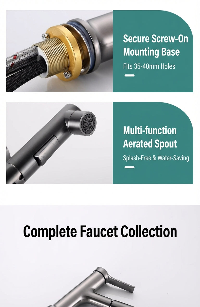 BOONEN 3-Function Pull-Out Brass Bathroom Basin Faucet