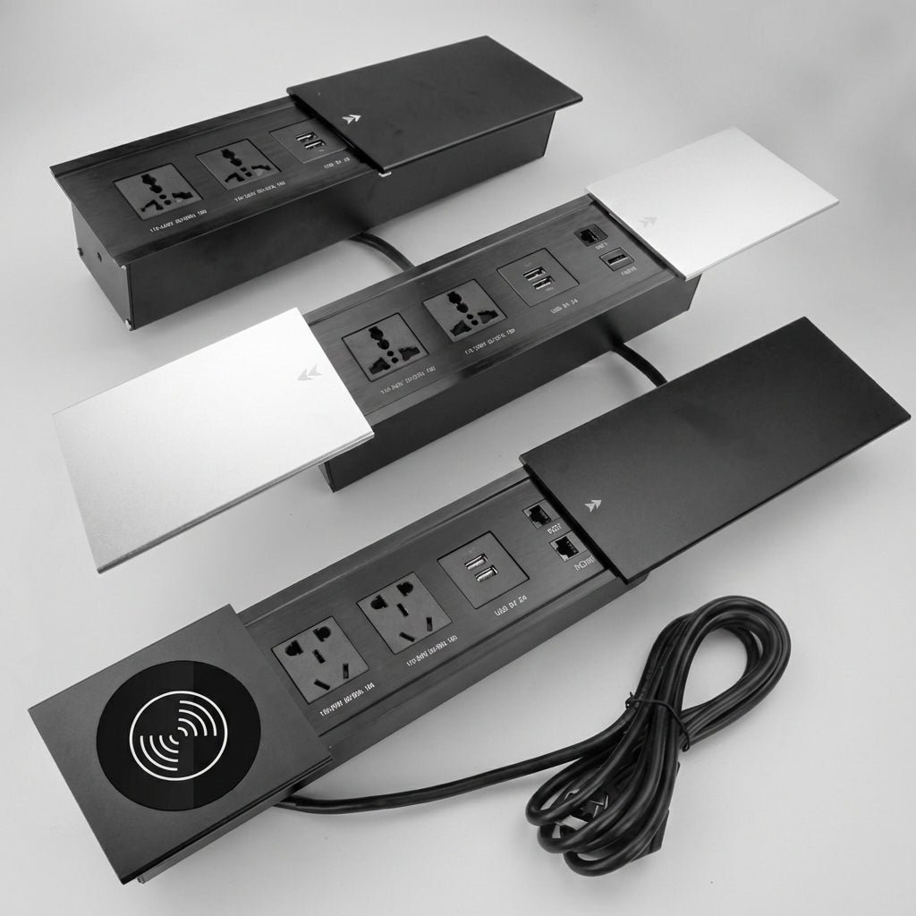 Sliding Desk Power Strip with Wireless Charger