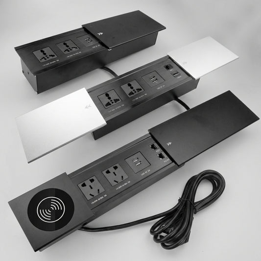 Sliding Desk Power Strip with Wireless Charger