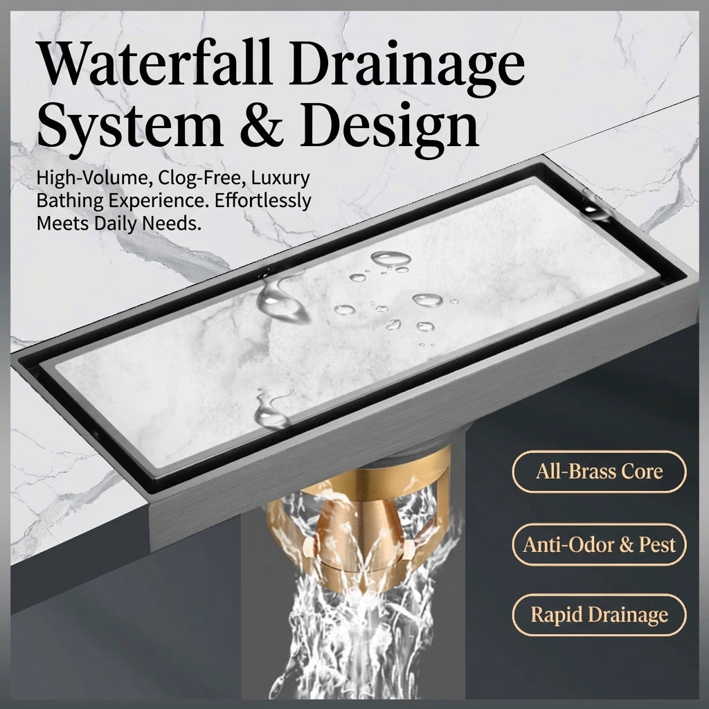 Premium Copper Tile-Insert Shower Drain Anti-Odor