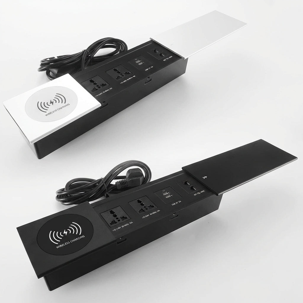 Sliding Desk Power Strip with Wireless Charger