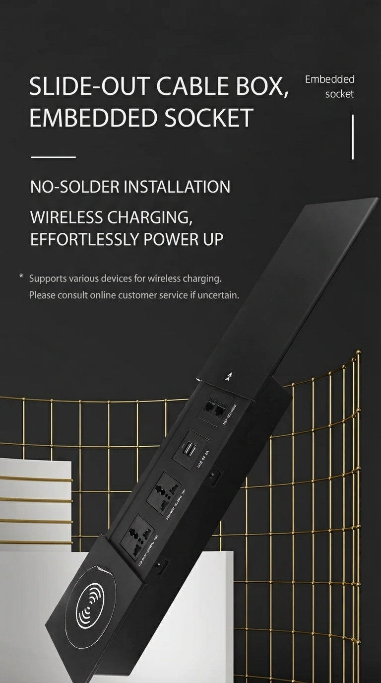 Sliding Desk Power Strip with Wireless Charger
