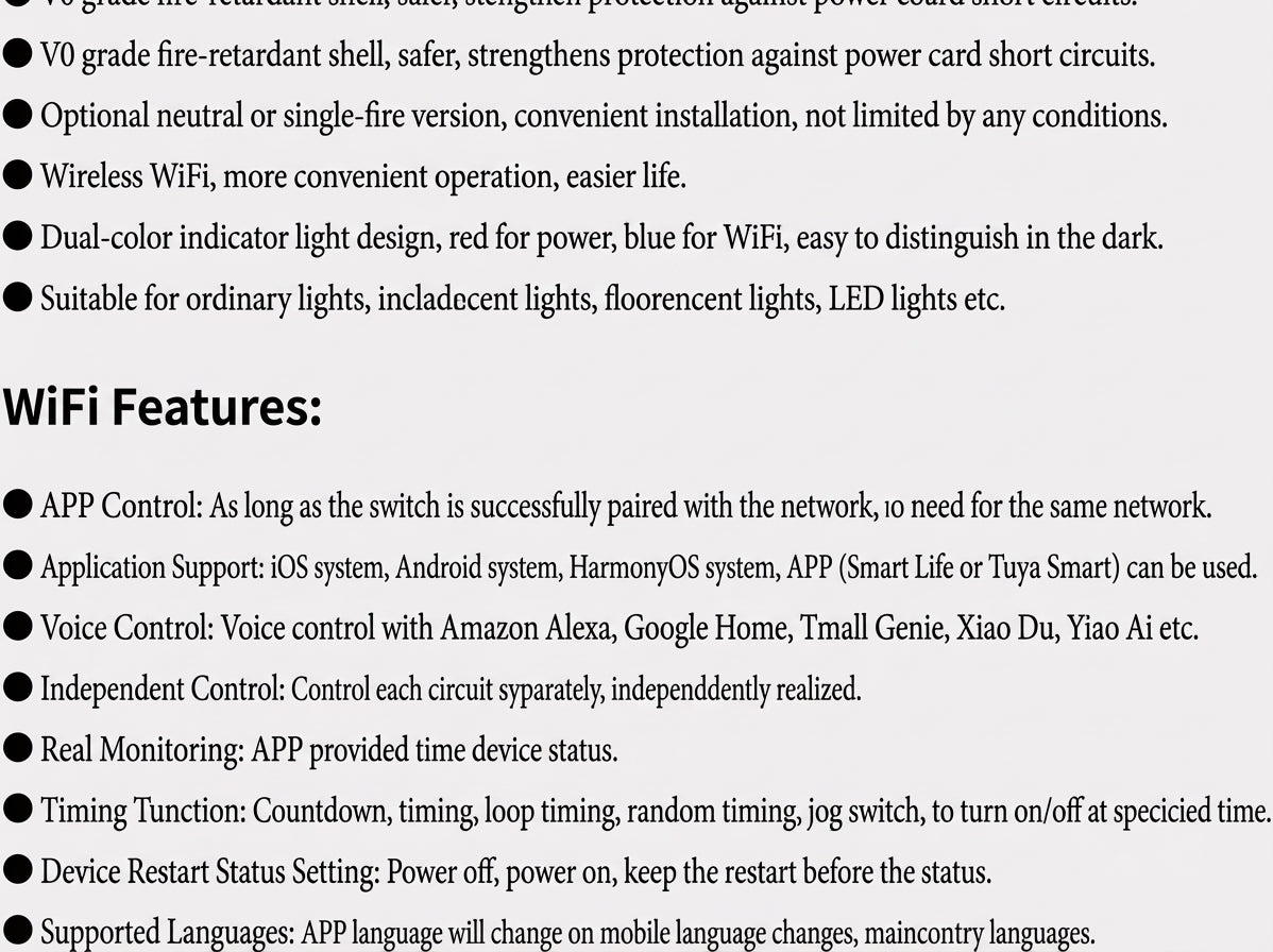 Smart WiFi Wall Light Switch with App & Voice Control