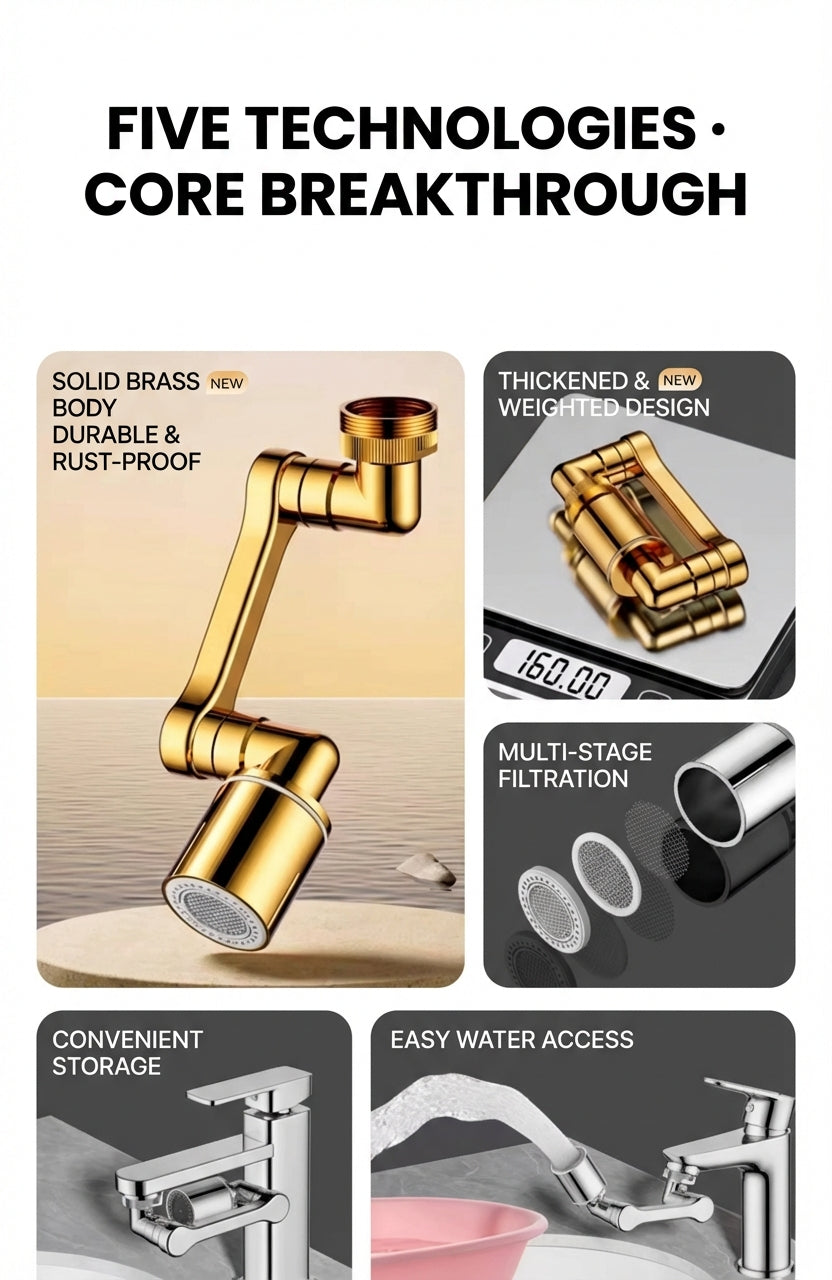 Solid Brass 1440° Swivel Splash-Proof Faucet Extender