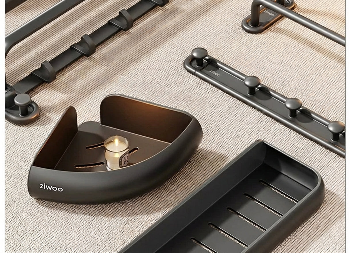 Premium Matte Gray No-Drill Bathroom Storage Shelves