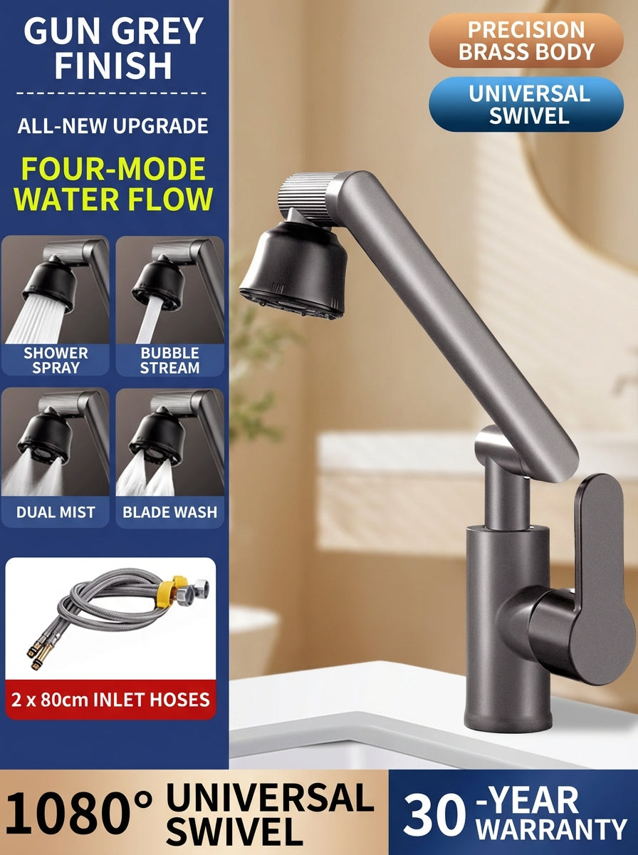BOONEN 3-Function Pull-Out Brass Bathroom Basin Faucet