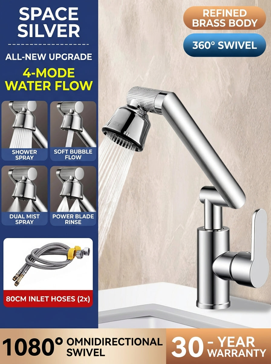 BOONEN 3-Function Pull-Out Brass Bathroom Basin Faucet