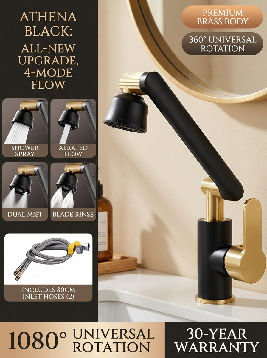 BOONEN 3-Function Pull-Out Brass Bathroom Basin Faucet