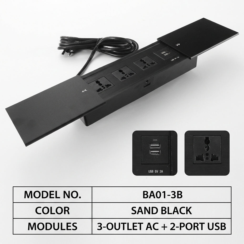 Sliding Desk Power Strip with Wireless Charger