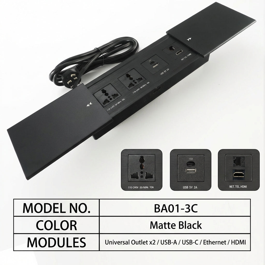 Sliding Desk Power Strip with Wireless Charger