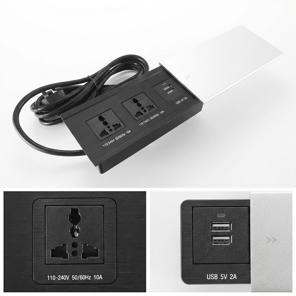 Sliding Desk Power Strip with Wireless Charger