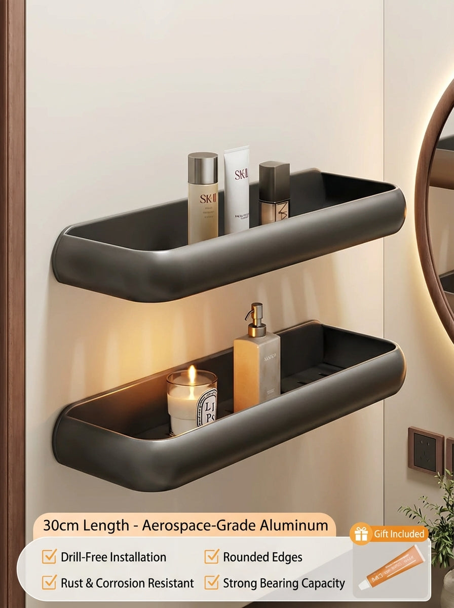 Premium Matte Gray No-Drill Bathroom Storage Shelves