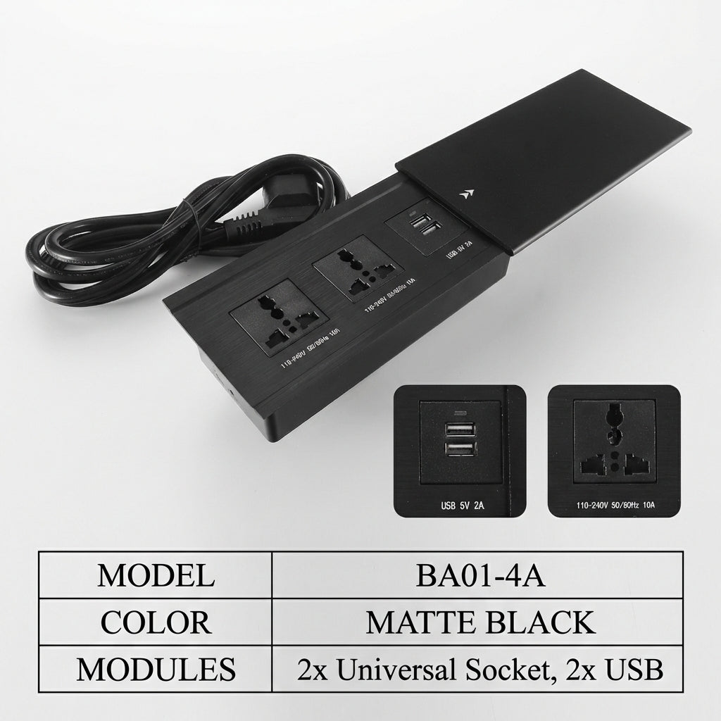 Sliding Desk Power Strip with Wireless Charger