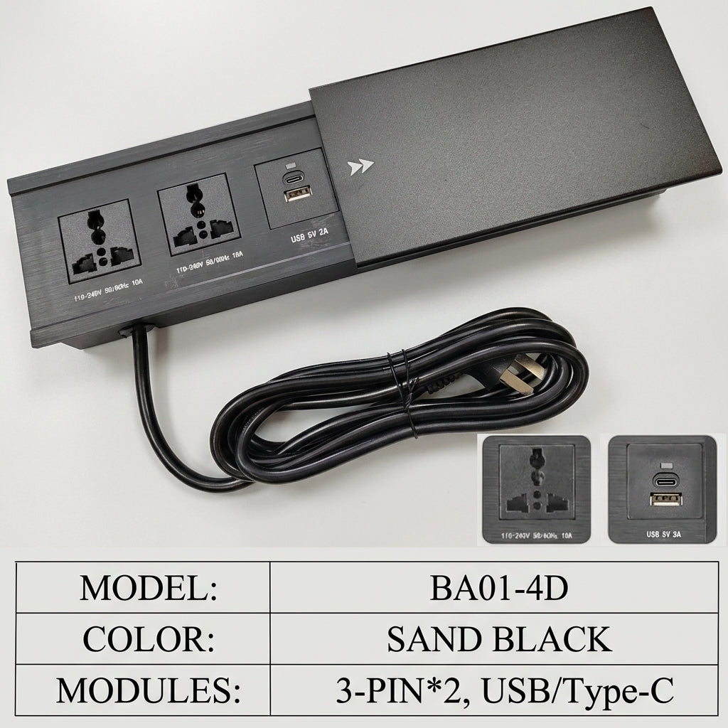 Sliding Desk Power Strip with Wireless Charger