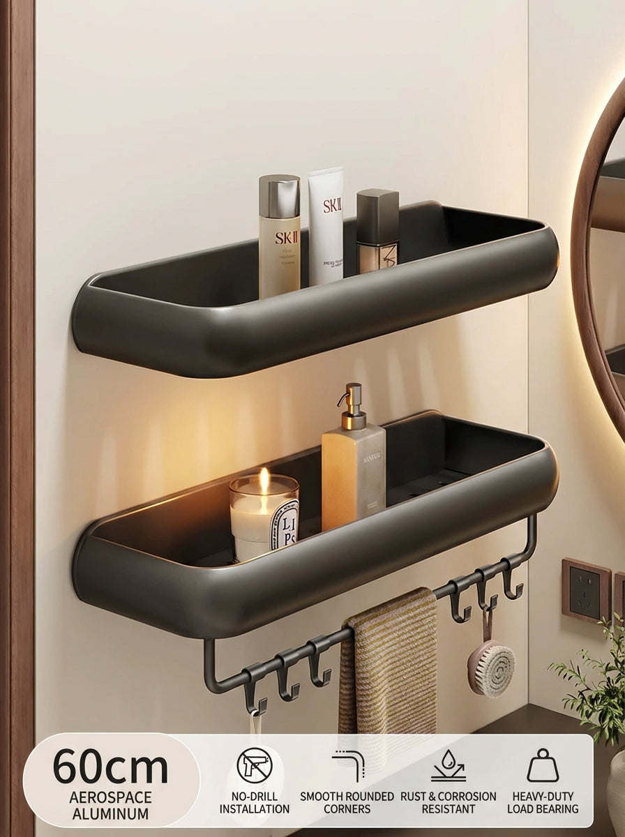 Premium Matte Gray No-Drill Bathroom Storage Shelves