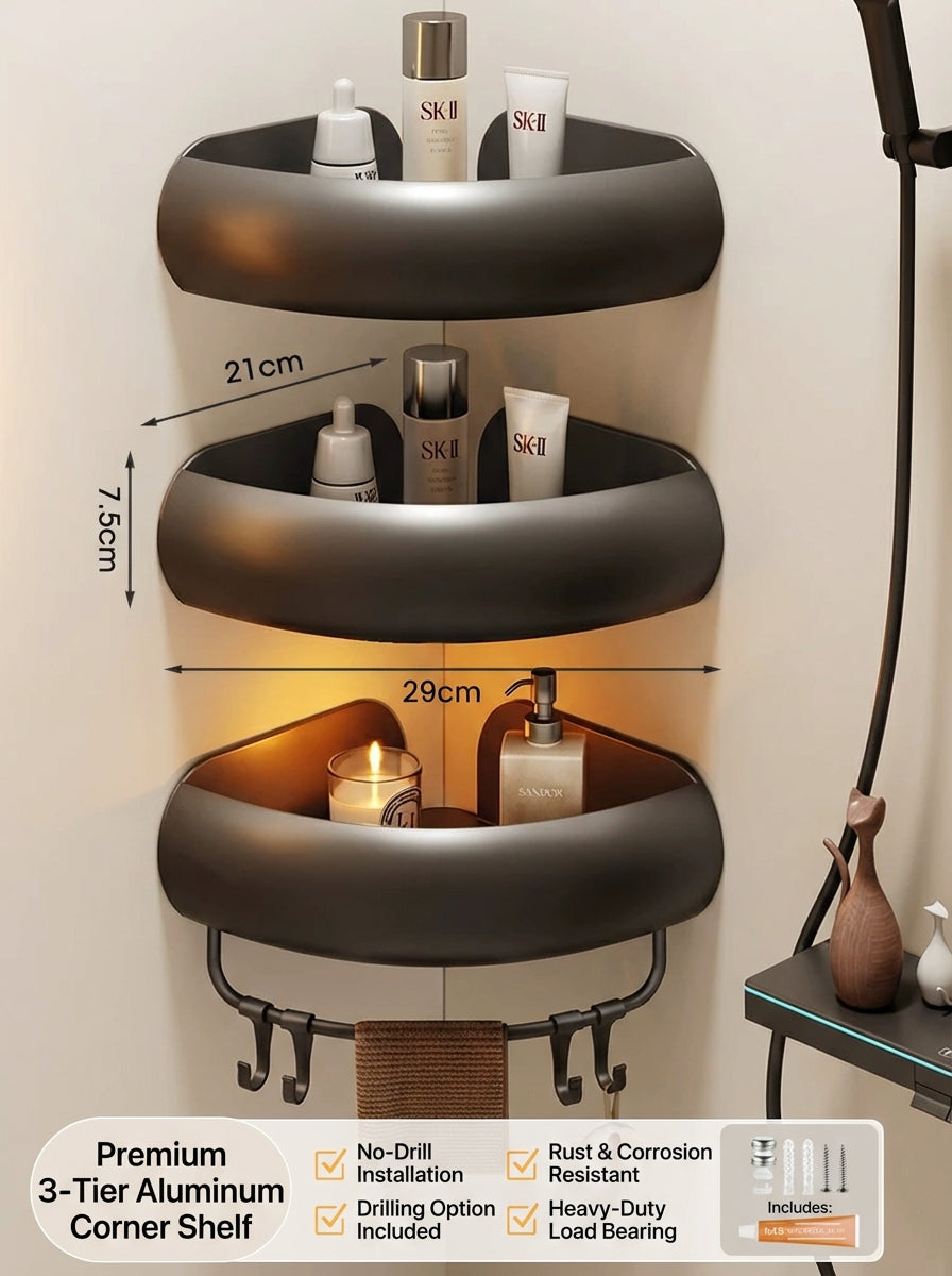 Premium Matte Gray No-Drill Bathroom Storage Shelves