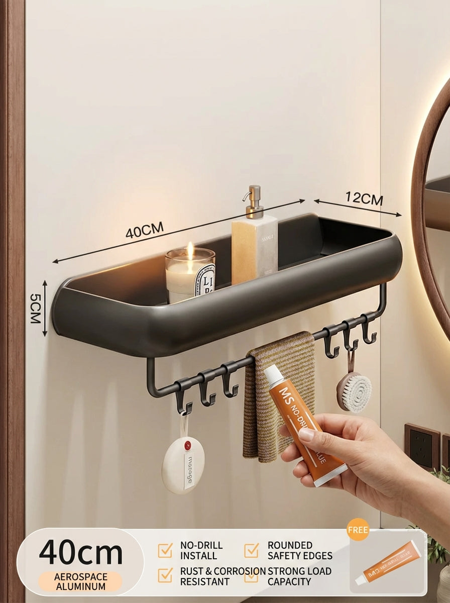 Premium Matte Gray No-Drill Bathroom Storage Shelves