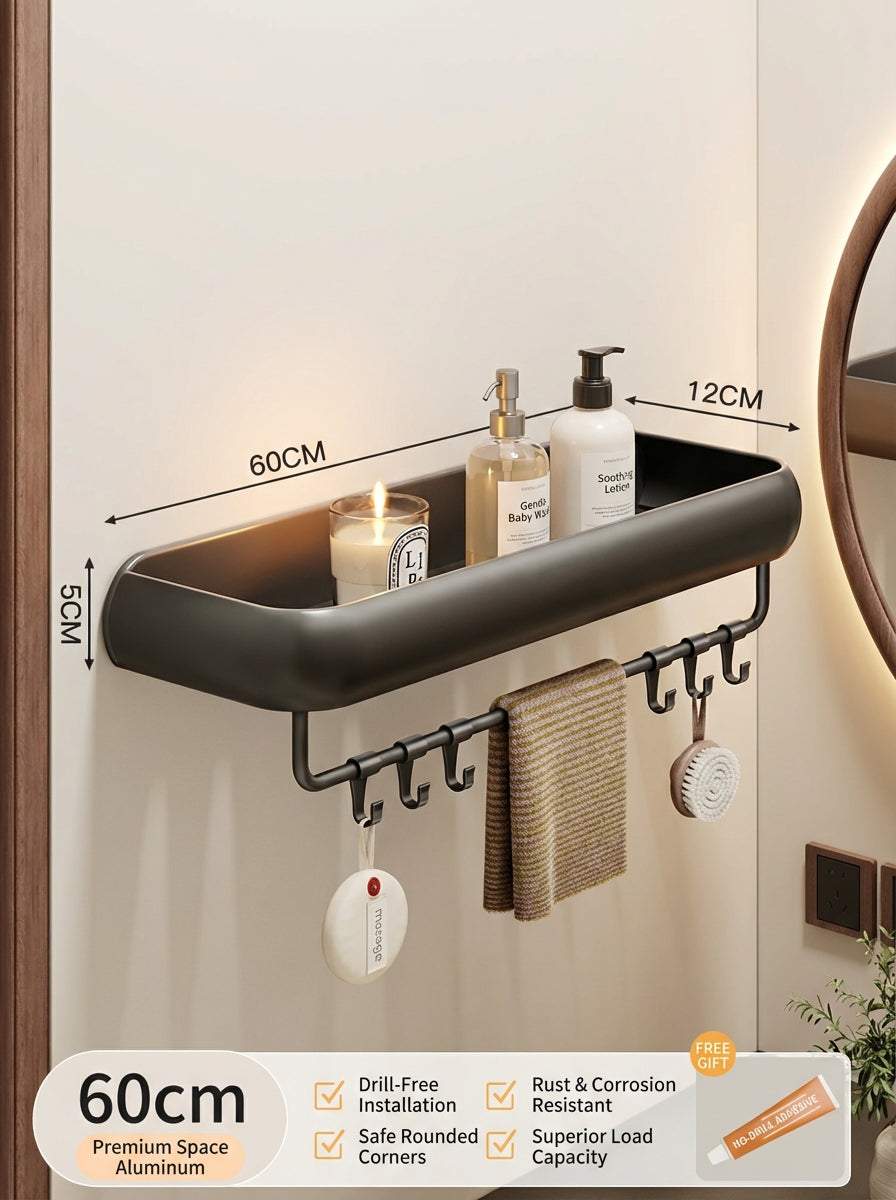 Premium Matte Gray No-Drill Bathroom Storage Shelves