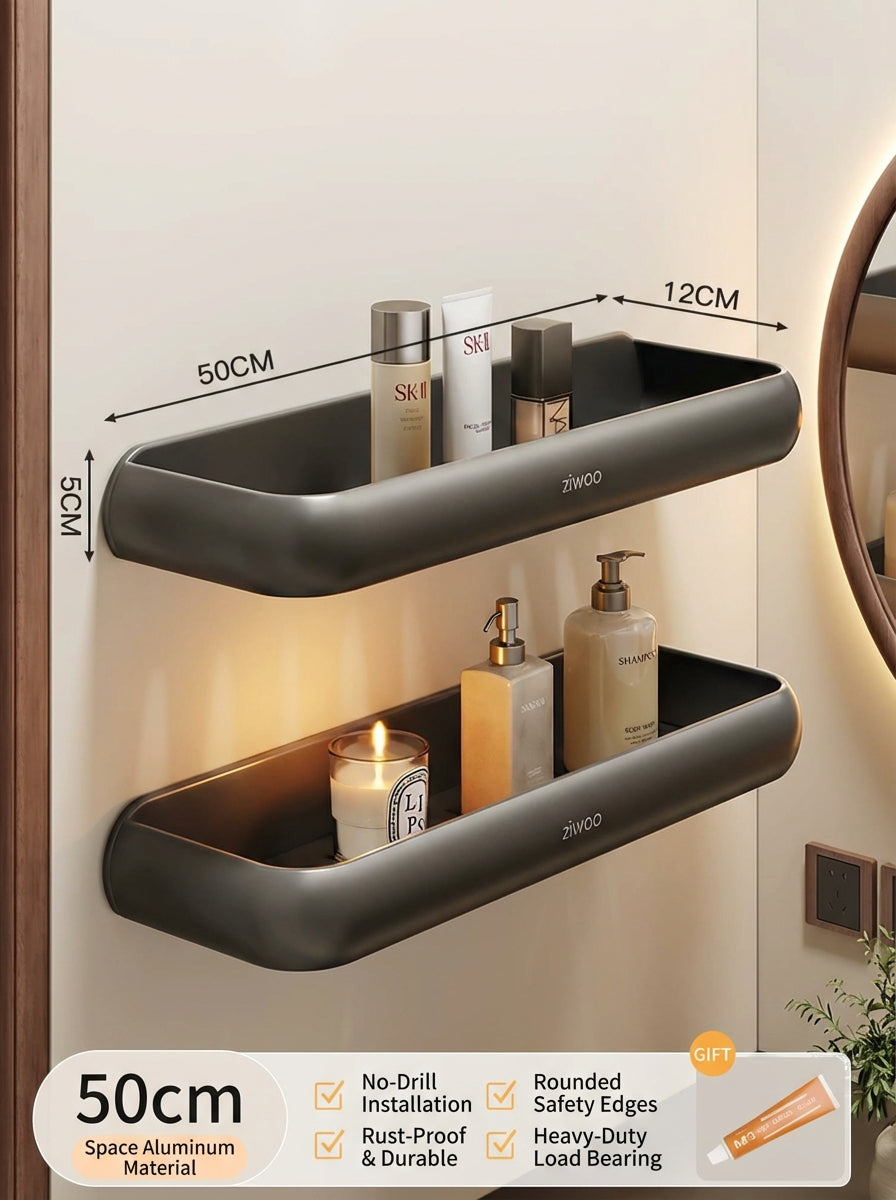 Premium Matte Gray No-Drill Bathroom Storage Shelves