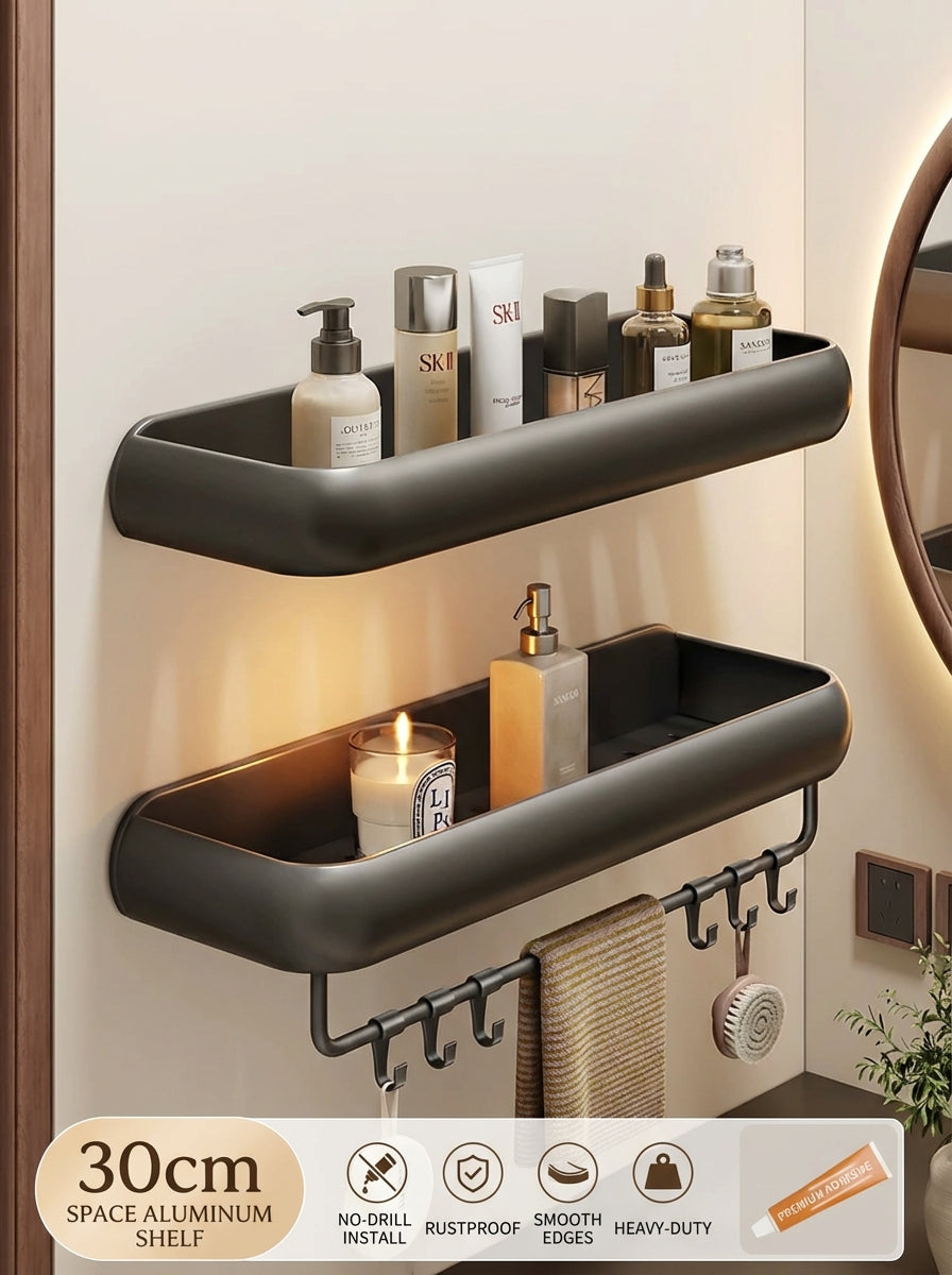 Premium Matte Gray No-Drill Bathroom Storage Shelves