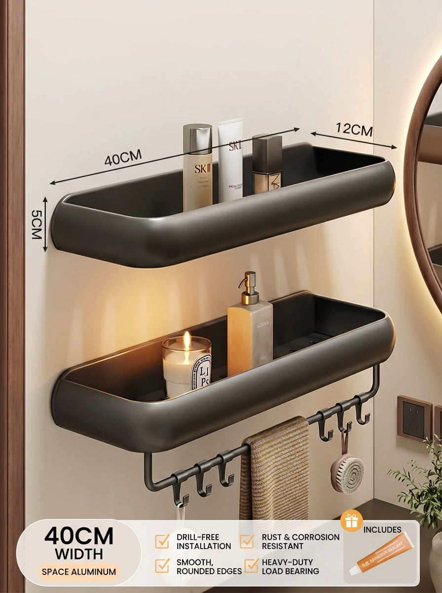 Premium Matte Gray No-Drill Bathroom Storage Shelves