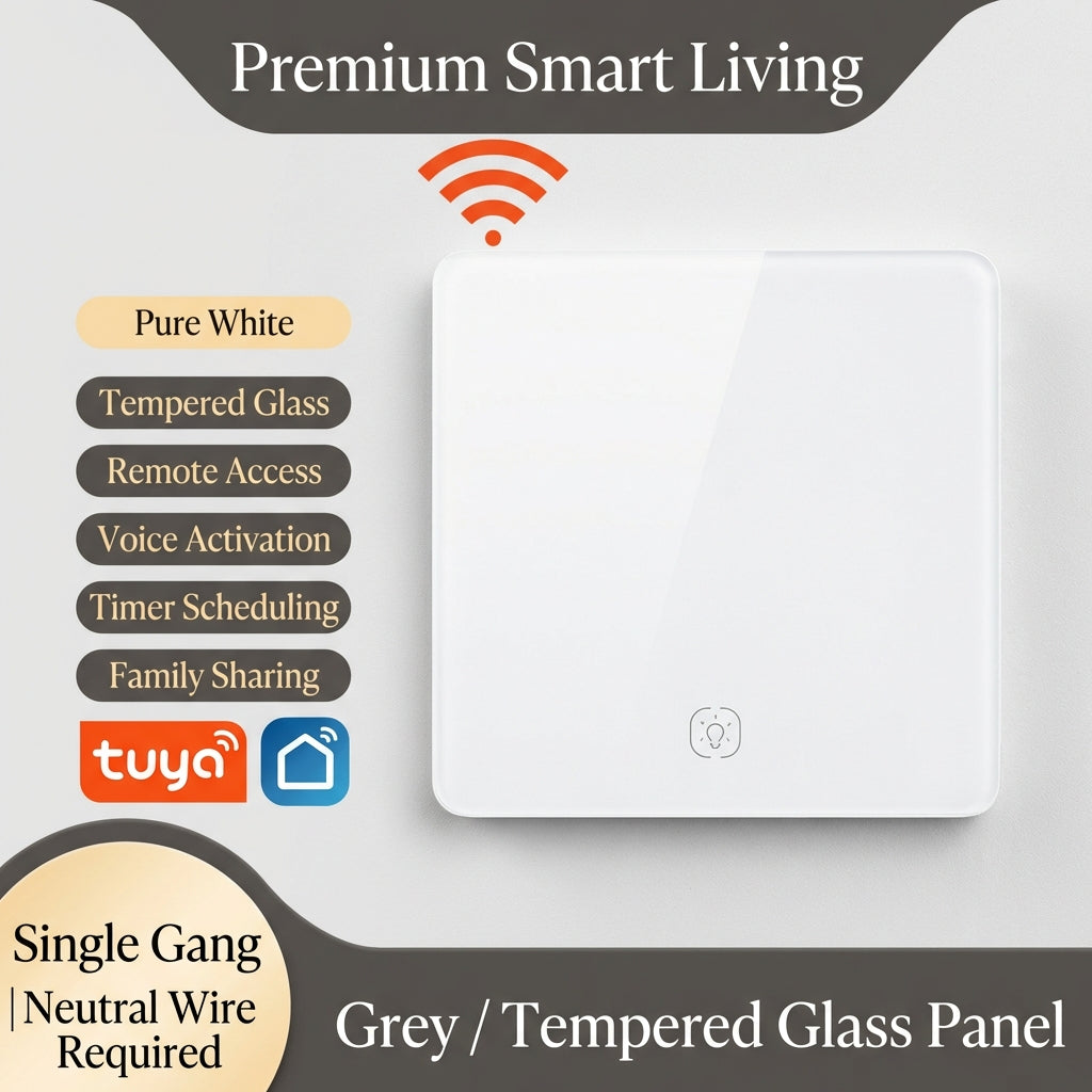 Tuya Smart WiFi Smart Light Switches glass panel No Neutral