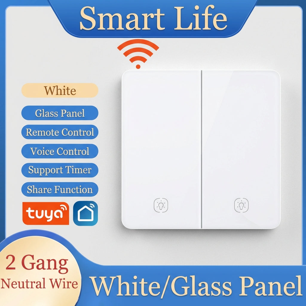 Tuya Smart WiFi Smart Light Switches glass panel No Neutral