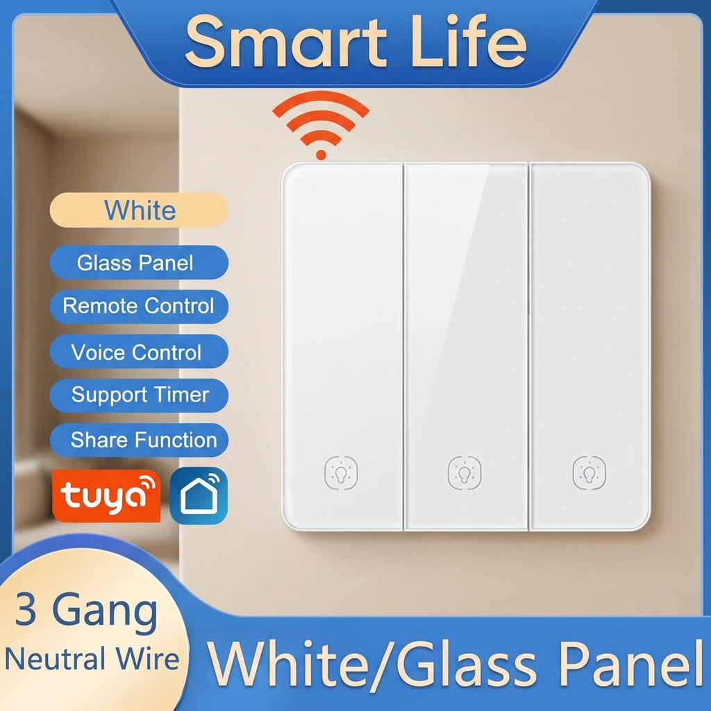 Tuya Smart WiFi Smart Light Switches glass panel No Neutral