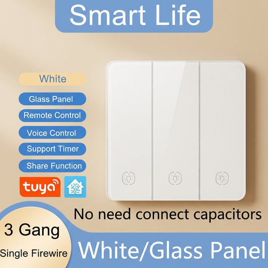 Tuya Smart WiFi Smart Light Switches glass panel No Neutral