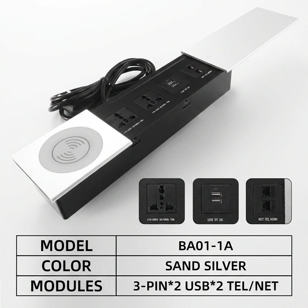 Sliding Desk Power Strip with Wireless Charger