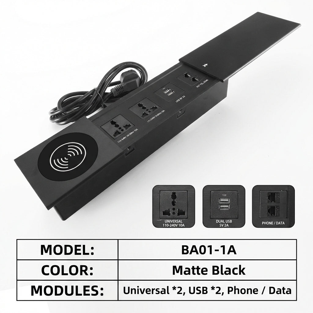Sliding Desk Power Strip with Wireless Charger