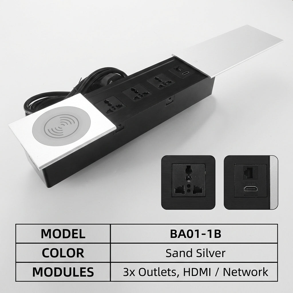 Sliding Desk Power Strip with Wireless Charger