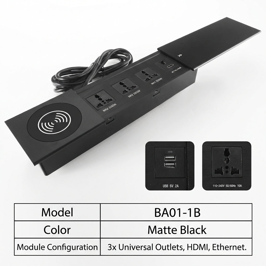 Sliding Desk Power Strip with Wireless Charger