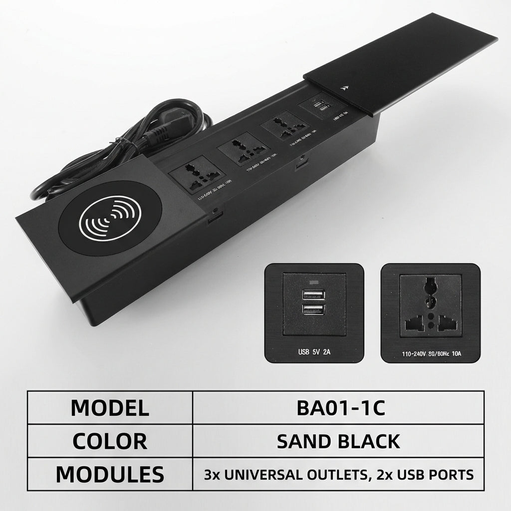 Sliding Desk Power Strip with Wireless Charger