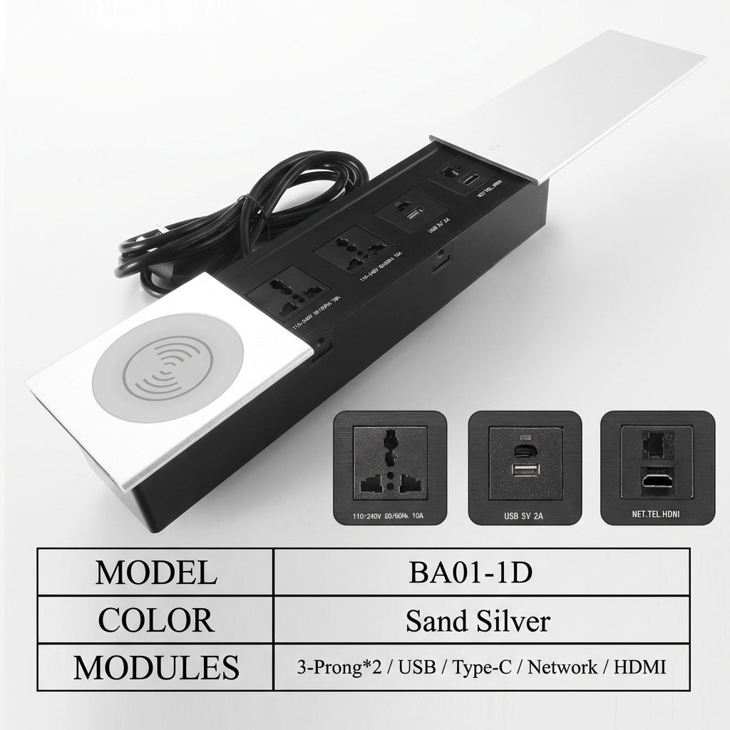 Sliding Desk Power Strip with Wireless Charger